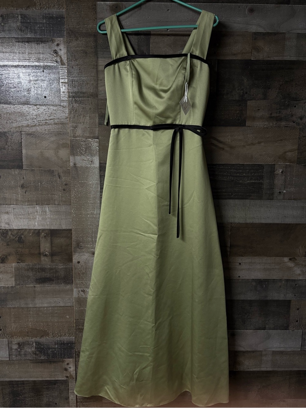 Vintage Olive Green Maxi Dress with Black Trim